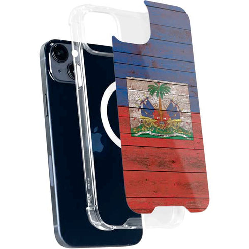 Haiti Flag Dark Wood iPhone 14 Plus MagSafe Case