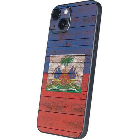 Haiti Flag Dark Wood iPhone 15 Plus Skin