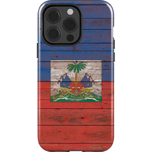 Haiti Flag Dark Wood iPhone 15 Pro Impact Case