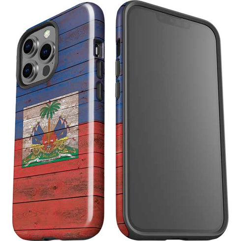 Haiti Flag Dark Wood iPhone 15 Pro Impact Case