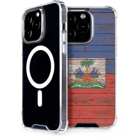 Haiti Flag Dark Wood iPhone 15 Pro MagSafe Case