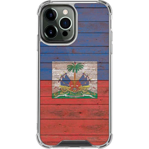 Haiti Flag Dark Wood iPhone 15 Pro Max Clear Case