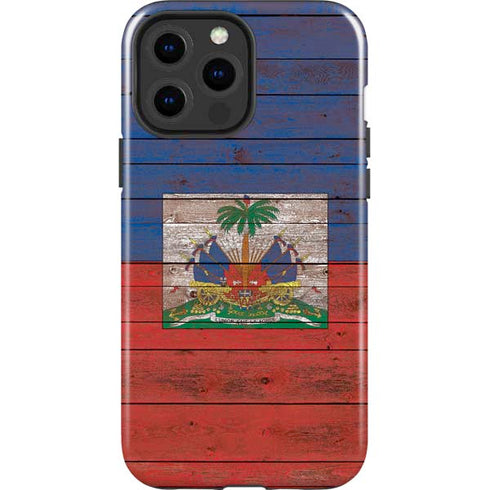 Haiti Flag Dark Wood iPhone 14 Pro Max Impact Case
