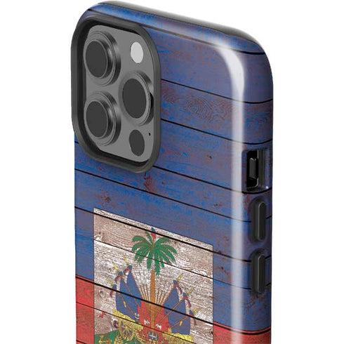 Haiti Flag Dark Wood iPhone 15 Pro Max Impact Case