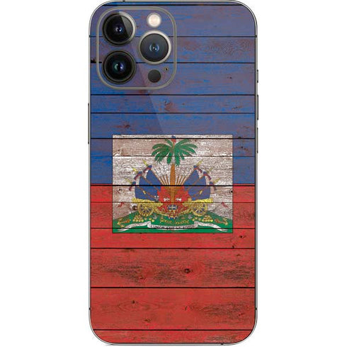 Haiti Flag Dark Wood iPhone 14 Pro Max Skin