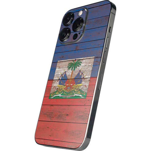 Haiti Flag Dark Wood iPhone 14 Pro Max Skin