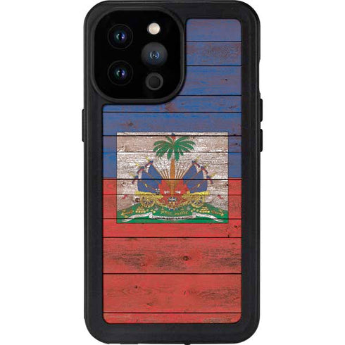 Haiti Flag Dark Wood iPhone 14 Pro Max Waterproof Case