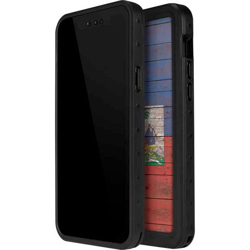 Haiti Flag Dark Wood iPhone 15 Waterproof Case