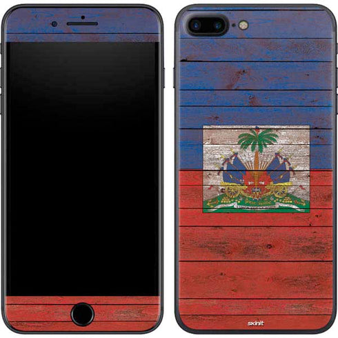 Haiti Flag Dark Wood iPhone 7 Plus Skin