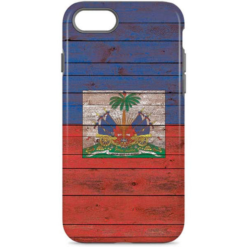 Haiti Flag Dark Wood iPhone 7 Pro Case