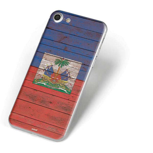 Haiti Flag Dark Wood iPhone 7 Skin