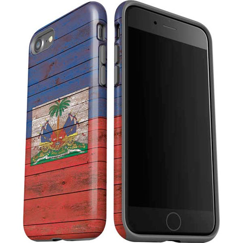 Haiti Flag Dark Wood iPhone SE (2nd & 3rd Gen) Pro Case