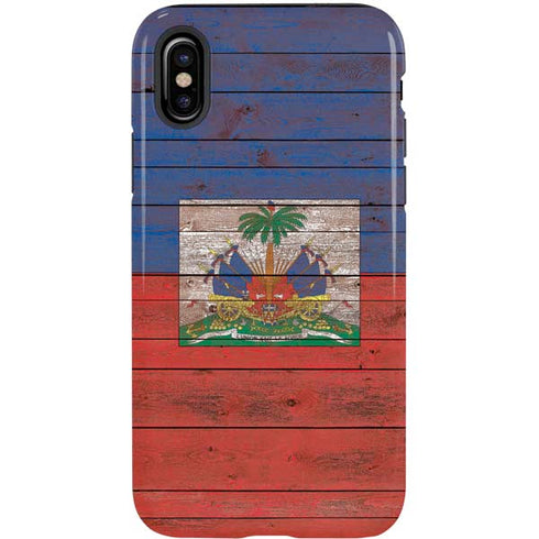 Haiti Flag Dark Wood iPhone X Pro Case