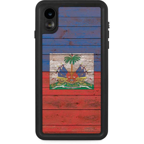 Haiti Flag Dark Wood iPhone XR Waterproof Case