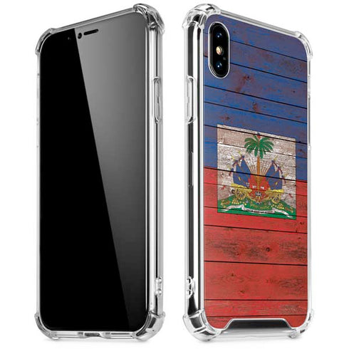Haiti Flag Dark Wood iPhone XS Max Clear Case