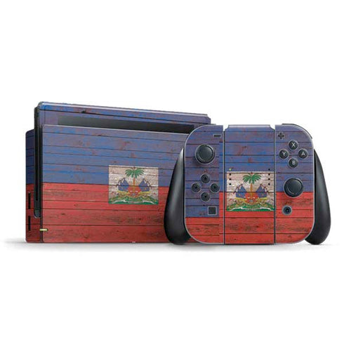 Haiti Flag Dark Wood Nintendo Switch Bundle Skin