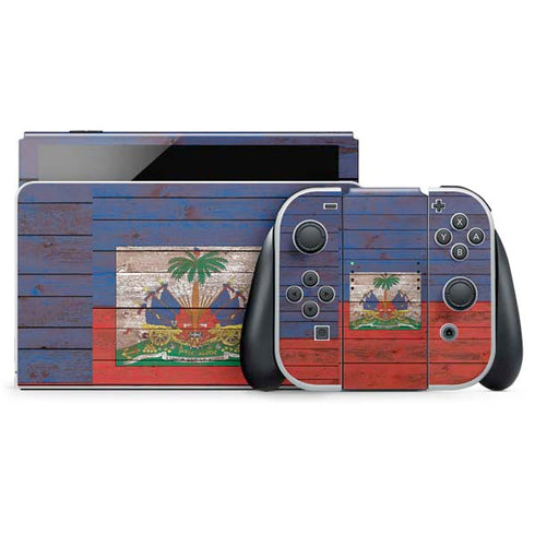 Haiti Flag Dark Wood Nintendo Switch OLED (2021) Skin