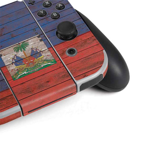 Haiti Flag Dark Wood Nintendo Switch OLED (2021) Skin