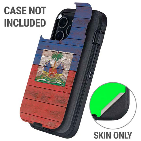 Haiti Flag Dark Wood Otterbox Defender iPhone Skin