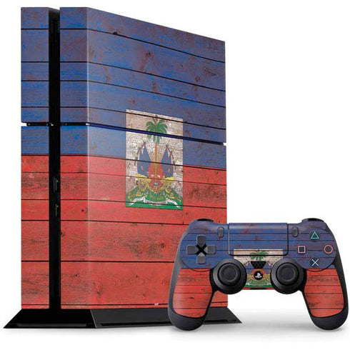 Haiti Flag Dark Wood PS4 Console and Controller Bundle Skin