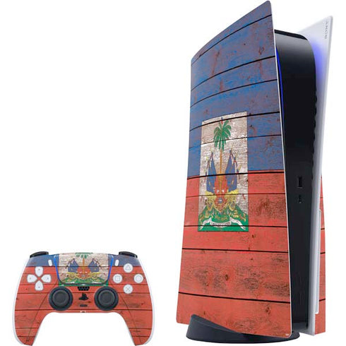 Haiti Flag Dark Wood PS5 Bundle Skin