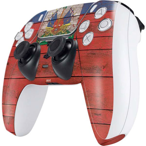 Haiti Flag Dark Wood PS5 Controller Skin