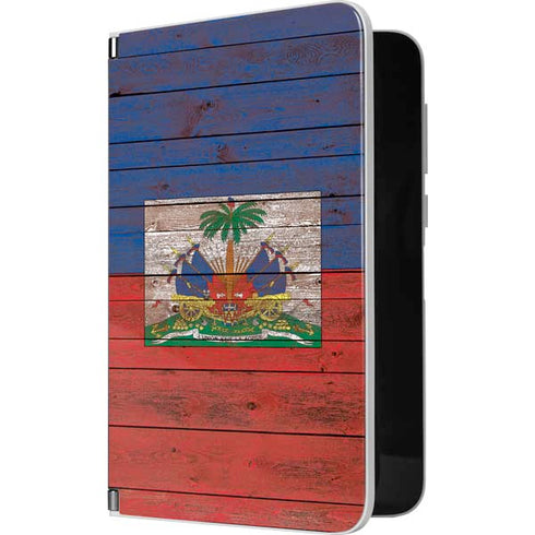 Haiti Flag Dark Wood Surface Duo Skin