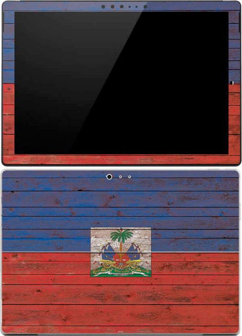 Haiti Flag Dark Wood Surface Pro 4 Skin