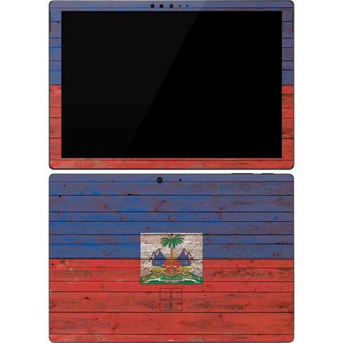 Haiti Flag Dark Wood Surface Pro 7 Skin