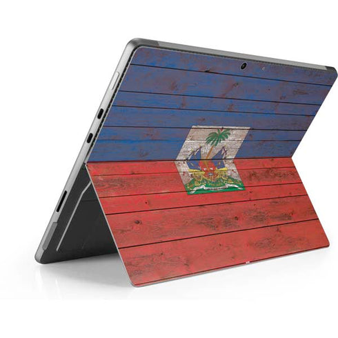 Haiti Flag Dark Wood Surface Pro 9 Skin