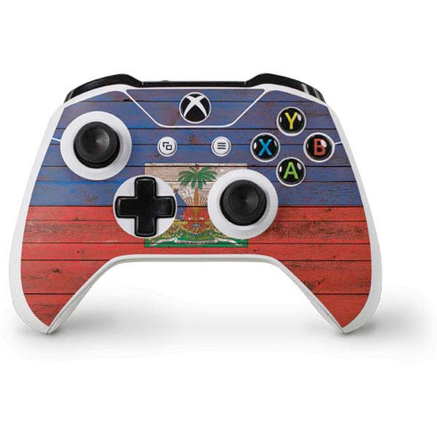Haiti Flag Dark Wood Xbox One S Controller Skin