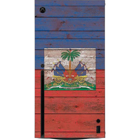 Haiti Flag Dark Wood Xbox Series X Console Skin