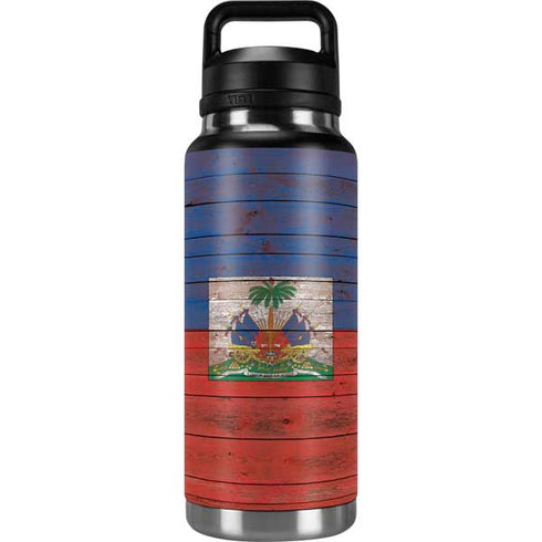 Haiti Flag Dark Wood YETI Rambler 36oz Bottle Skin