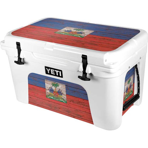 Haiti Flag Dark Wood YETI Tundra 45 Hard Cooler Skin