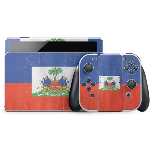 Haiti Flag Distressed Nintendo Switch OLED (2021) Skin
