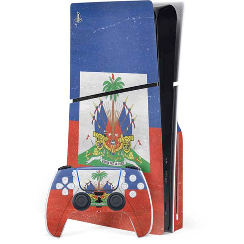 Haiti Flag Distressed PS5 Slim Disk Bundle Skin