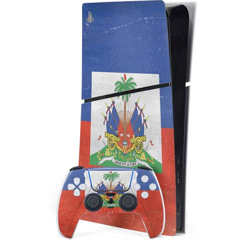 Haiti Flag Distressed PS5 Slim Digital Edition Bundle Skin