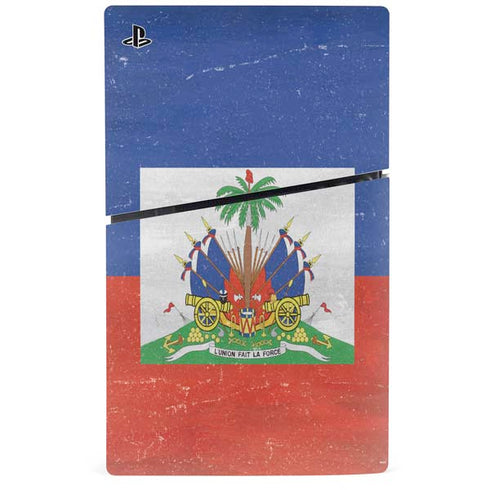 Haiti Flag Distressed PS5 Slim Digital Edition Bundle Skin