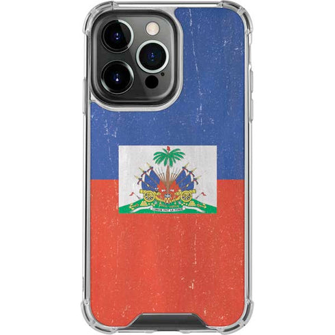 Haitian Flag Distressed iPhone 15 Pro Clear Case