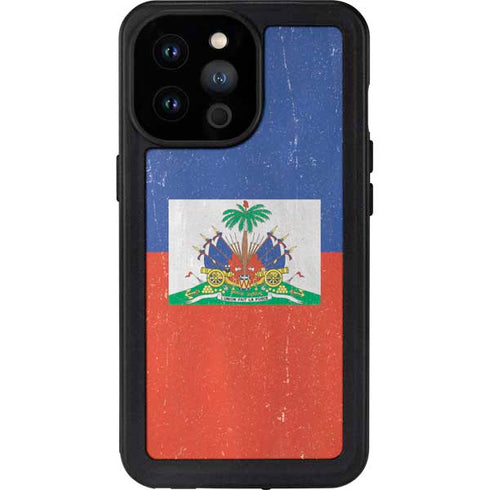 Haitian Flag Distressed iPhone 14 Pro Max Waterproof Case