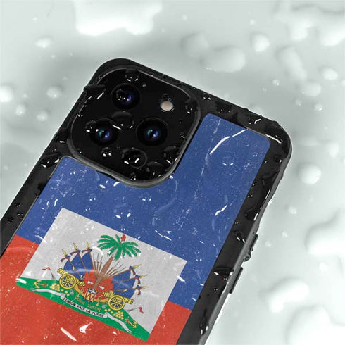 Haitian Flag Distressed iPhone 14 Pro Max Waterproof Case