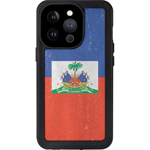 Haitian Flag Distressed iPhone 14 Pro Waterproof Case