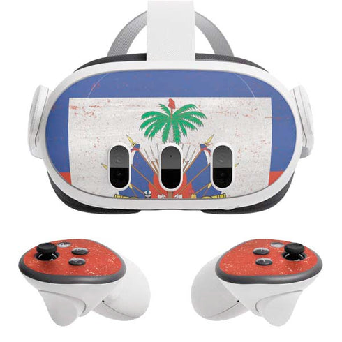 Haitian Flag Distressed Meta Quest 3 Skin