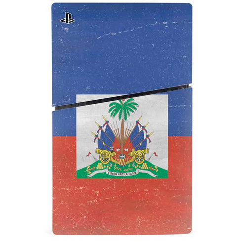 Haitian Flag Distressed PS5 Slim Digital Edition Bundle Skin