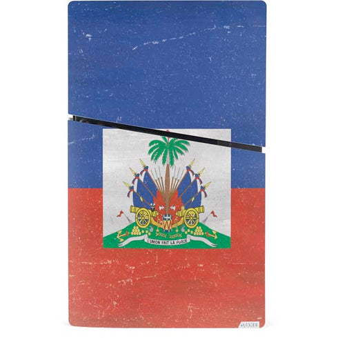 Haitian Flag Distressed PS5 Slim Digital Edition Bundle Skin