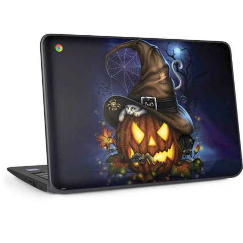 Halloween Cat and Jack O Lantern Pumpkin by Sarah Richter HP Chromebook Skin