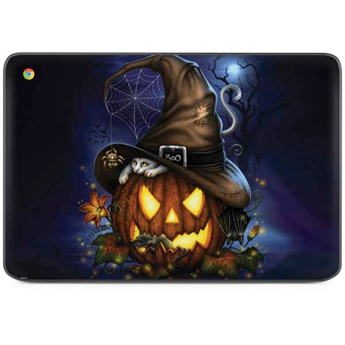 Halloween Cat and Jack O Lantern Pumpkin by Sarah Richter HP Chromebook Skin
