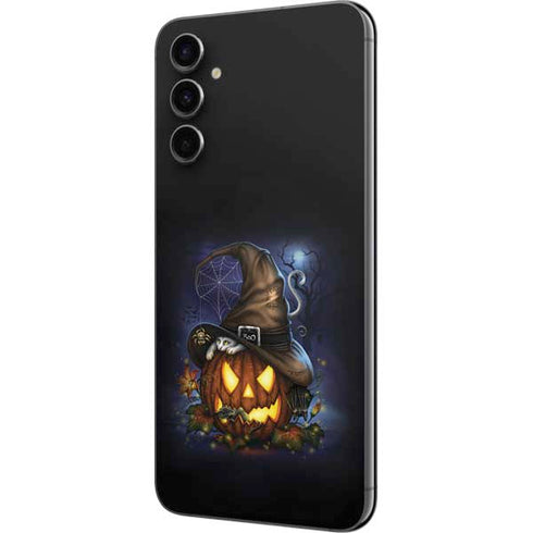 Halloween Cat and Jack O Lantern Pumpkin by Sarah Richter Galaxy A14 5G Skin