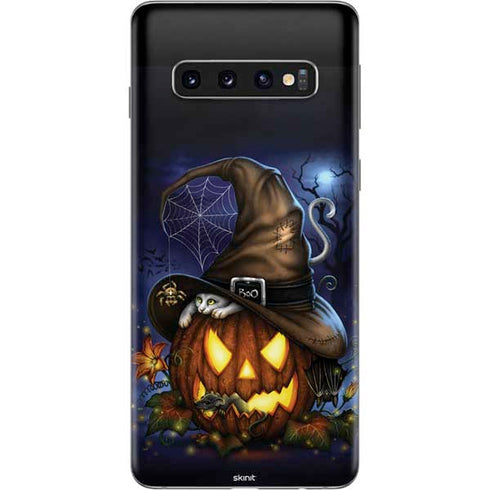 Halloween Cat and Jack O Lantern Pumpkin by Sarah Richter Galaxy S10 Skin