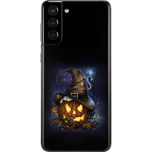 Halloween Cat and Jack O Lantern Pumpkin by Sarah Richter Galaxy S21 Plus 5G Skin